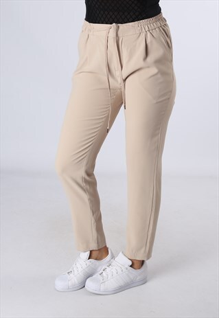 HIGH WAISTED TROUSERS PLAIN TAPERED LEG UK 10 (CK5B)