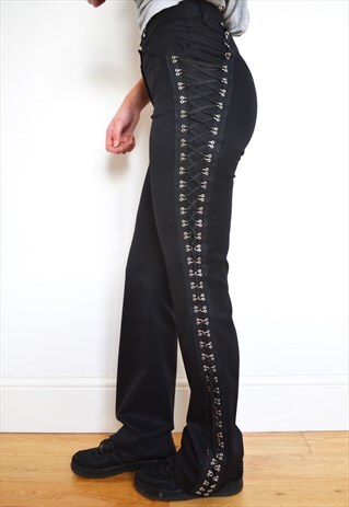 RARE JOHN GALLIANO LACE UP GOTH FLARES TROUSERS