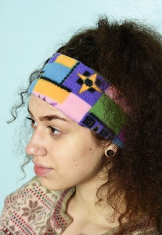 VINTAGE 80S FLEECE ABSTRACT PRINT SKI WINTER HEADBAND