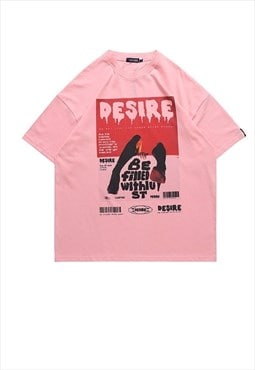Retro poster print t-shirt punk tee grunge top in pink