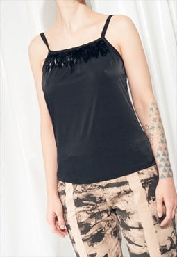 Vintage Top 90s Black Feather Party Singlet