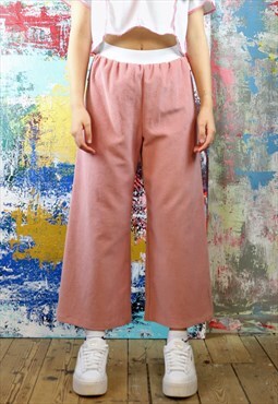 Pastel Pink Corduroy Cropped Trousers  with Patch Pockets