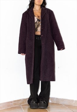 Vintage 90s Wool Blend Winter Purple Burgundy Long Coat
