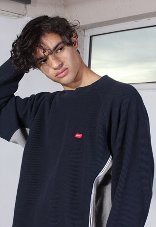 VINTAGE NIKE NAVY AND GREY RIBBED SWEATSHIRT