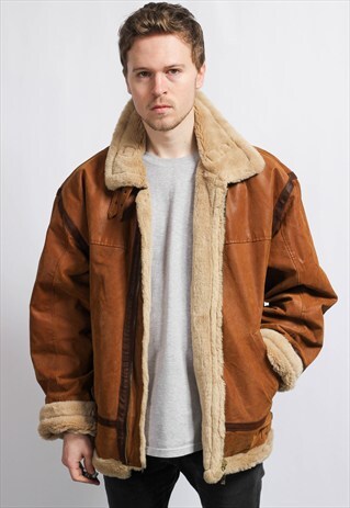 VINTAGE OVERSIZED LEATHER SHERPA JACKET