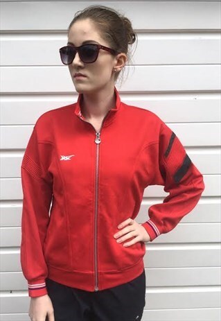 WOMENS VINTAGE 80S ASICS JACKET RED FESTIVAL ZIPPER TOP