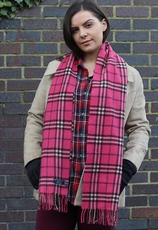 VINTAGE CASHMERE CHECKED SCARF PINK-AS120