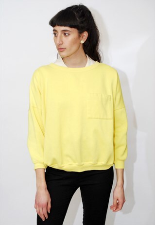 80S YELLOW SWEATSHIRT (XL) VINTAGE 90S PASTEL JUMPER SLOUCHY