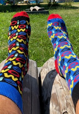 Odd color funny novelty socks with inscription OMG Oh My God