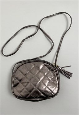 80's Vintage Ladies Bag Metallic Leather Quilted Handbag