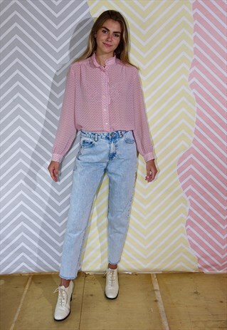 JEANS, VINTAGE 80S, PALE DENIM, STONE WASH, HIGH WAISTED