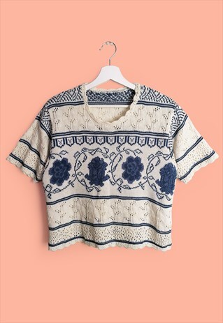 VINTAGE 90'S HANDMADE WOOL KNIT CROP TOP