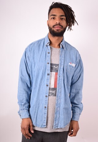 L.L.BEAN MENS VINTAGE DENIM SHIRT SMALL BLUE 90S