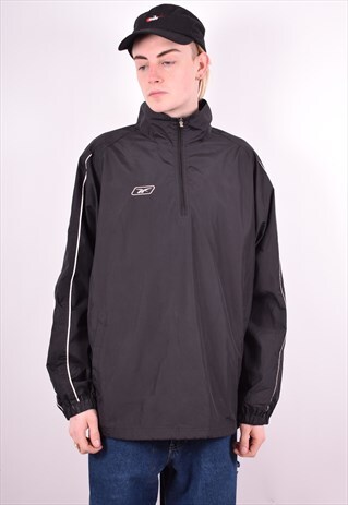 REEBOK MENS VINTAGE PULLOVER HOODIE LARGE BLACK 90'S