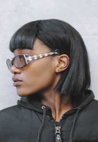 VINTAGE UNIQUE BROWN STRIPE HANDLE SUNGLASSES 60S 80S 90S
