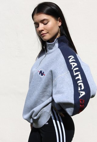 NAVY AND GREY NAUTICA QUARTER ZIP SWEATSHIRT