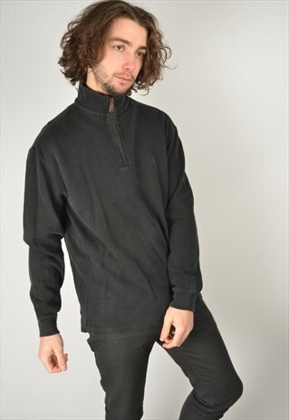 VINTAGE POLO RALPH LAUREN 1/4 ZIP SWEATSHIRT IN BLACK