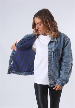 LEVIS DENIM JACKET WINTER LINED FITTED UK 16 (B53E)