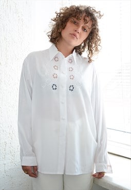 Vintage White Embroidered Front Shirt