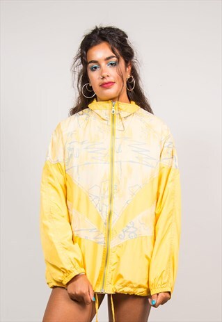 90'S VINTAGE YELLOW BRIGHT PATTERN SHELL TRACKSU JACKET