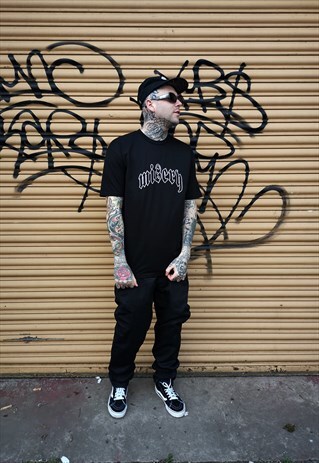 OLD ENGLISH RHINESTONE T-SHIRT IN JET BLACK
