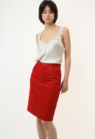 80S VINTAGE VTG RARE CORDUROY HIGH WAISTED PENCIL SKIRT 2819