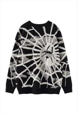 Spider web sweater Gothic jumper knitted grunge top in black