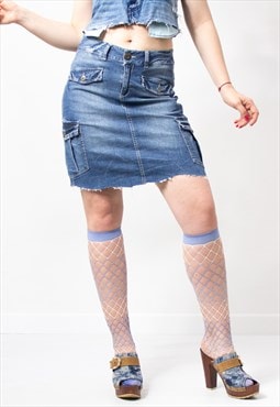 Y2K Cut-off mini denim skirt in cargo style