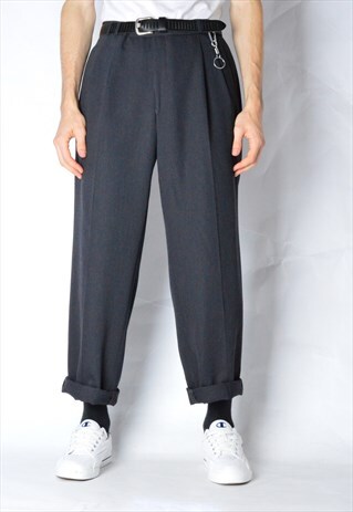 VINTAGE 80S GREY MINIMALIST WOOL BLEND PANTS