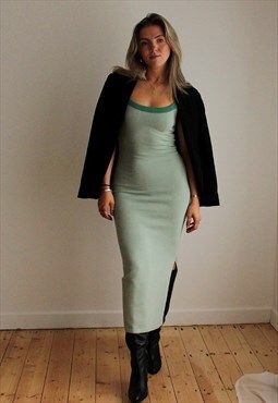 Green Knit Cami Dress with Split