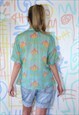 SHIRT VINTAGE 1970S RETRO PRINT SHORT SLEEVED GREEN SIZE 14