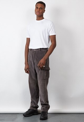 VINTAGE 80'S RIFLE GREY CORDUROY CARGO PANTS