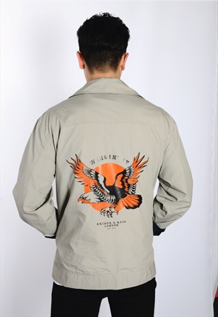 WINGIN' IT EAGLE PRINT - PARCHMENT HARRINGTON JACKET