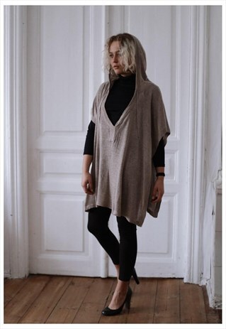 VINTAGE 80'S BROWN HOODED PONCHO