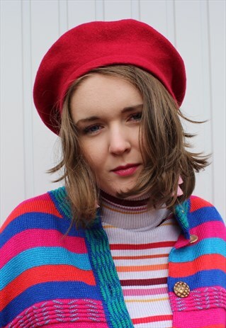 VINTAGE CLARET RED WOOL BERET