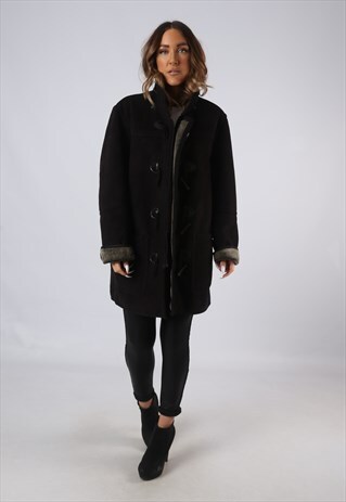 VINTAGE FAUX SHEEPSKIN SUEDE EFFECT COAT UK 16 XL (FAEF)