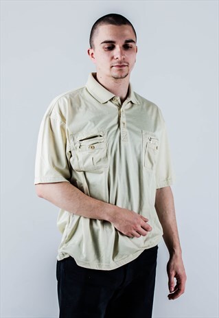 VINTAGE 90S POLO SHIRT WITH POCKETS IN BEIGE