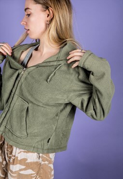 Vintage Fleece in Khaki Green with a Hood and a Zip