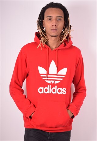 ADIDAS MENS VINTAGE HOODIE JUMPER MEDIUM RED 90S