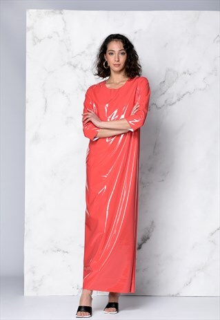 CORAL VINYL DRESS, MINIMALIST DRESS, PARTY DRESS