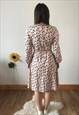 VINTAGE CREAM WITH NAVY & PINK DOTS MIDI DRESS