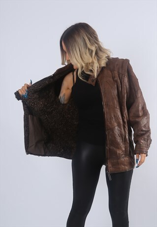 SHEEPSKIN SHEARLING LEATHER COAT SHORT JACKET UK 14 (BJ1F)