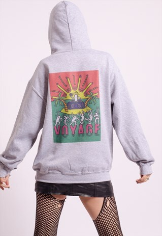 VOYAGE GRAPHIC PRINT 90S RAVE, FESTIVAL HOODY GREY