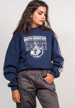 90'S VINTAGE NAVY SPORTS HOCKEY SWEATSHIRT JUMPER