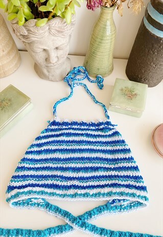 70S STYLE BOHO FESTIVAL JAZZY CROCHET HALTER CROP TOP