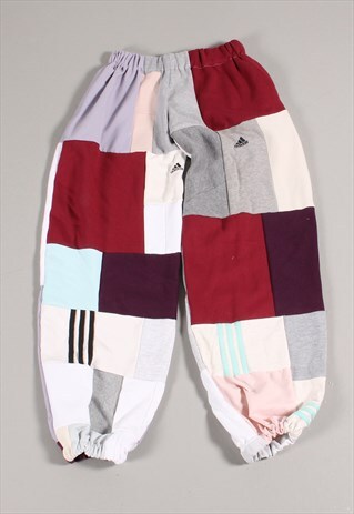 REWORKED VINTAGE ADIDAS PATCHWORK JOGGERS IN PURPLE MEDIUM