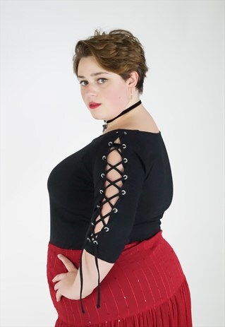 VINTAGE 90S BLACK CORSET TIE UP GOTHIC TOP