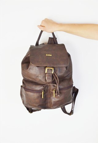 BROWN FAUX LEATHER BACKPACK BAG