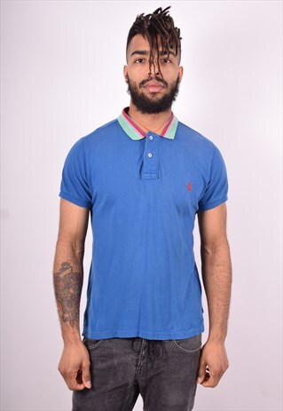 POLO RALPH LAUREN MENS VINTAGE POLO SHIRT SMALL BLUE 90'S