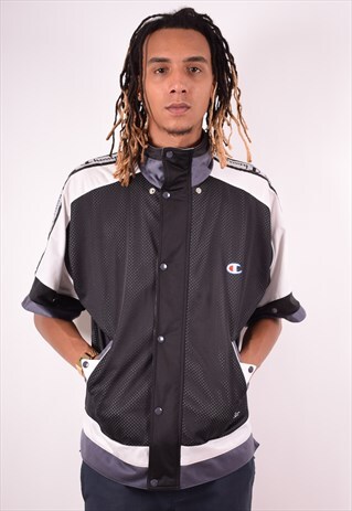 CHAMPION MENS VINTAGE TRACKSUIT TOP JACKET LARGE BLACK 90S